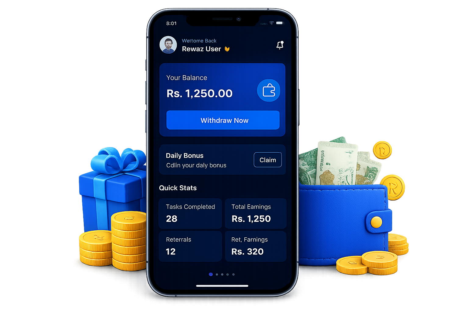 Rewaz.pk - Best Online Earning App Mockup Showcase